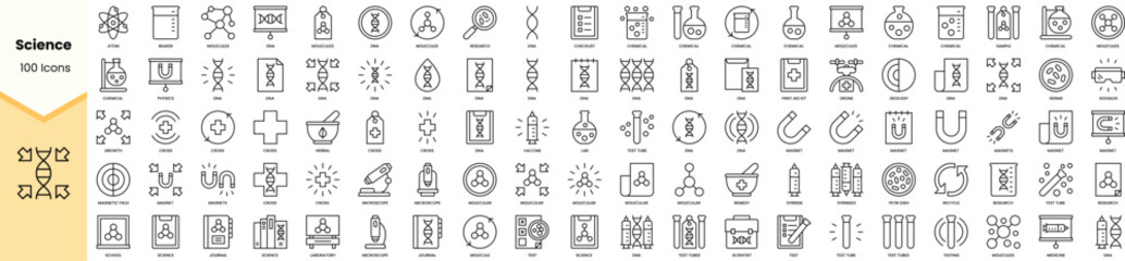 Set of science icons. Simple line art style icons pack. Vector illustration