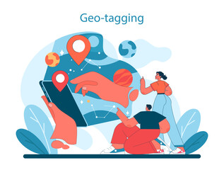 Geo-tagging in Virtual Tourism. Explorers use a tablet to pin location