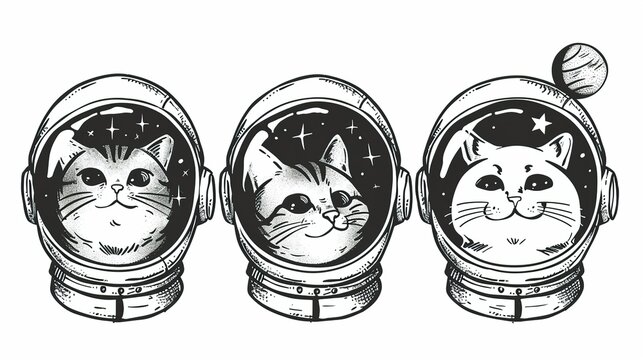 simple hand drawing astronauts cats