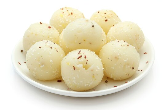 Bangladeshi sweetmeats Pantua and Lalmohan on white background