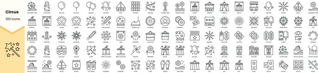 Set of circus icons. Simple line art style icons pack. Vector illustration