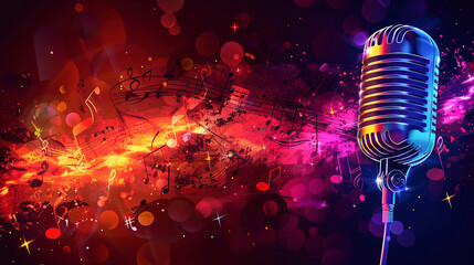 A professional microphone with a colorful and vibrant background