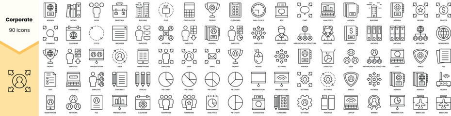 Set of corporate icons. Simple line art style icons pack. Vector illustration