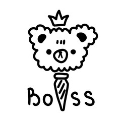 cute hand drawn logo with boss bear, line style sketch