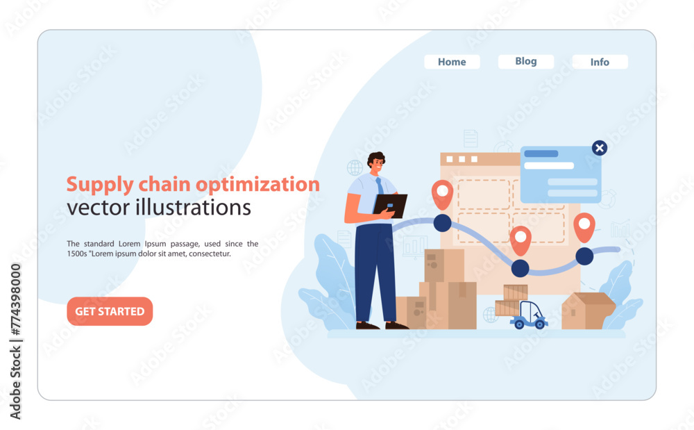 Poster supply chain optimization. efficient logistics management visualized with real-time tracking.