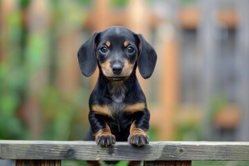 Black and tan dachshund puppy on ramp for long spine and short paws safety at home