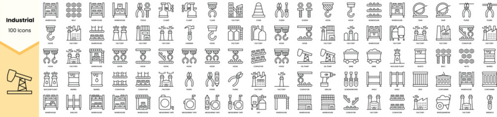 Set of industrial icons. Simple line art style icons pack. Vector illustration