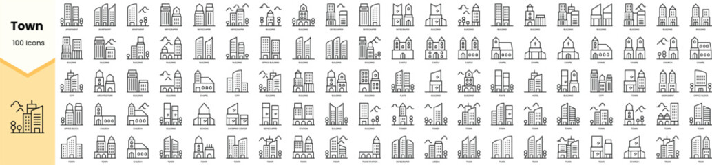 Set of town icons. Simple line art style icons pack. Vector illustration