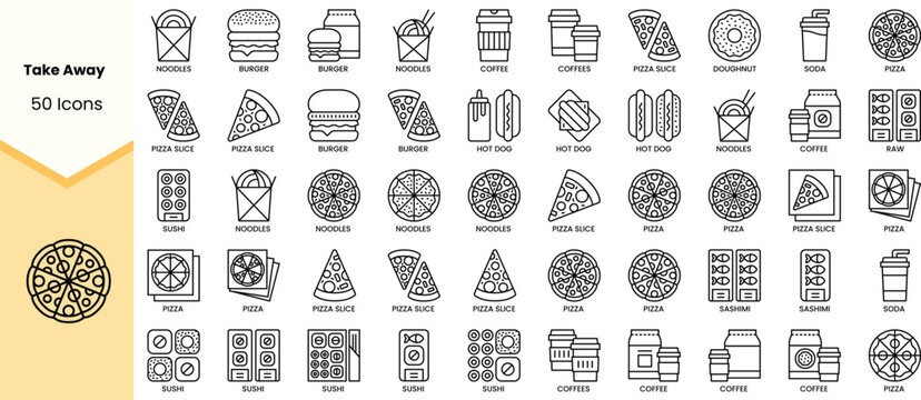 Naklejki Set of take away icons. Simple line art style icons pack. Vector illustration
