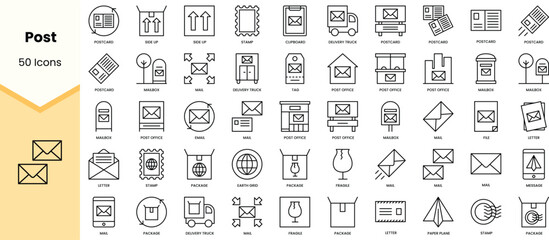 Set of post icons. Simple line art style icons pack. Vector illustration