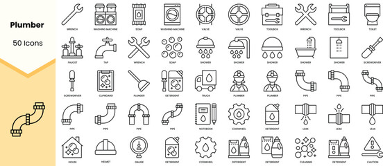 Set of plumber icons. Simple line art style icons pack. Vector illustration