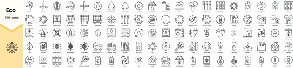 Set of eco icons. Simple line art style icons pack. Vector illustration