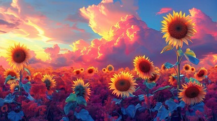 Fototapeta na wymiar Colorful Sunflower Paradise, generative ai