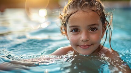 Fototapeta na wymiar Little Girl Enjoying Summer Fun in a Swimming Pool Generative AI