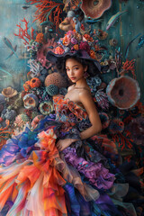 fairytale surrealistic portrait of an African-American beauty in the underwater world - 774402293