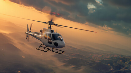 white helicopter in action - obrazy, fototapety, plakaty