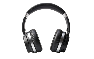 A pair of sleek headphones rests gracefully on a white background