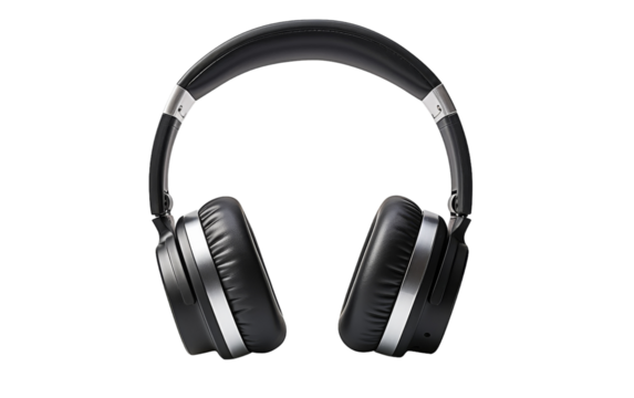 A pair of sleek headphones rests gracefully on a white background