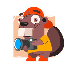 Fototapeta premium Cute cartoon beaver. Vector illustration with simple gradients. All in a single