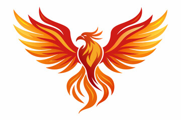 pheonix with open wings,flat curvy design, rounded shapes vector logo style on white background