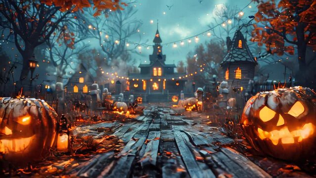 Halloween Night: Pumpkins and Lights