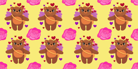 Cute Valentines day seamless pattern. Vector illustrations for valentines day, stickers, greeting cards