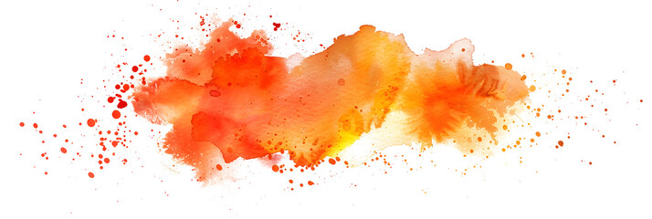 Orange and red speckled watercolor paint stain on transparent background.