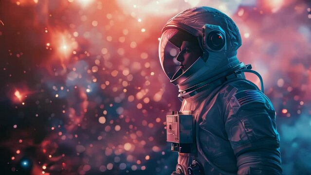 Astronaut in Space Suit Facing Starry Sky
