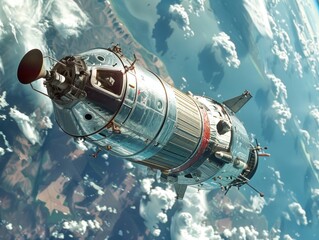 Historic first human spaceflight Vostok 1 orbiting Earth