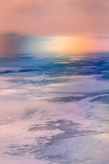Vue du ciel en avion des paysages enneigés de Laponie en Suède