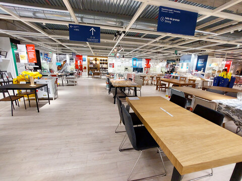 Italy – April 2, 2024: Interior view of IKEA Store. Ikea is the world's largest furniture retailer and sells ready to assemble furniture. No People