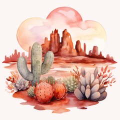 Aquarell Sonnenuntergang Wüste Illustration