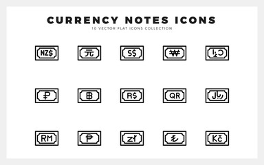 15 Currency Note Lineal icon pack. vector illustration.