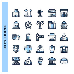 25 City Two Color icon pack. vector illustration.