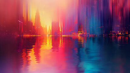 Fototapeta premium Luminous City Symphony: Reflective Urban Patterns