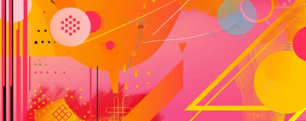 banner background with colorful geometric shapes and lines on pink orange yellow color, for presentation design Generative AI