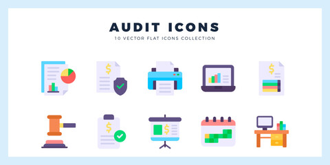 10 Audit Flat icon pack. vector illustration.