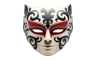 Elegant white mask adorned with intricate red and black designs