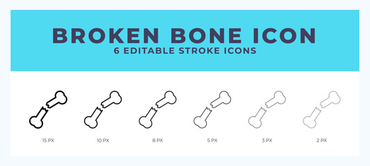 Broken bone editable line icon. Vector illustration with different stroke.