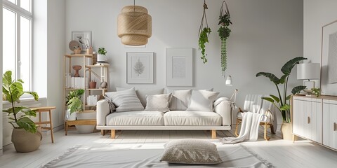A white living room with a white couch, a white chair, a white table