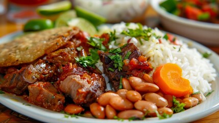 Belizean cuisine. Rice & beans - rice with beans and some kind of meat, beef, pork or chicken.