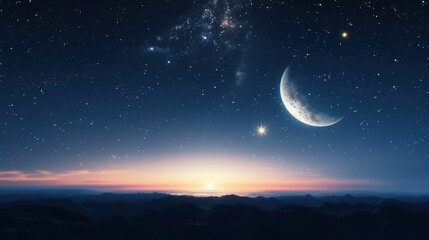 Obraz na płótnie Canvas star and moon on the sky 8k photography