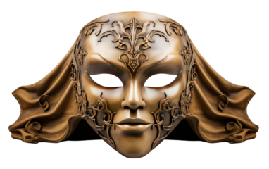 A regal gold mask adorned with ornate patterns and elegant details