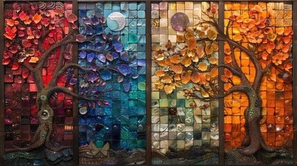 Obraz premium Four Seasons in Abstract: Winter, Spring, Summer, Autumn, generative ai