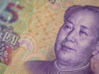 Chinese China Macro close up of Foreign Exchange Banknote collection close up. Forex Currency Trading and Global Financial Markets Concept for Backgrounds