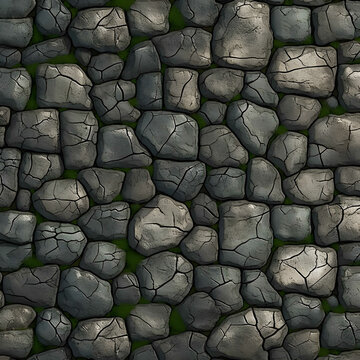 fantasy cobble stone texture, cel shaded, cel shading, stylized, video game art, tileable texture, albedo, albedo map