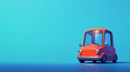 Stof per meter A fun cartoon red car banner with a blue gradient background and copy space. In style of 3d rendering, blender, and C4D.  Holiday, travel, birthday, vacation, and party concept.  © Jordan