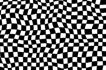 Pattern psychedelic checkerboard. Groovy retro wavy checkered texture. Psychedelic modern playful background. Retro graphic y2k design. Twisted and distorted trendy style illustration