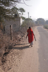 Indian Woman New Delhi India Streets Rural Rickshaws Traffic Crowded Roads Vehicles Auto-rickshaws...
