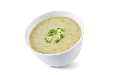 Broccoli potato soup in a bowl on a white isolated background - 774414226